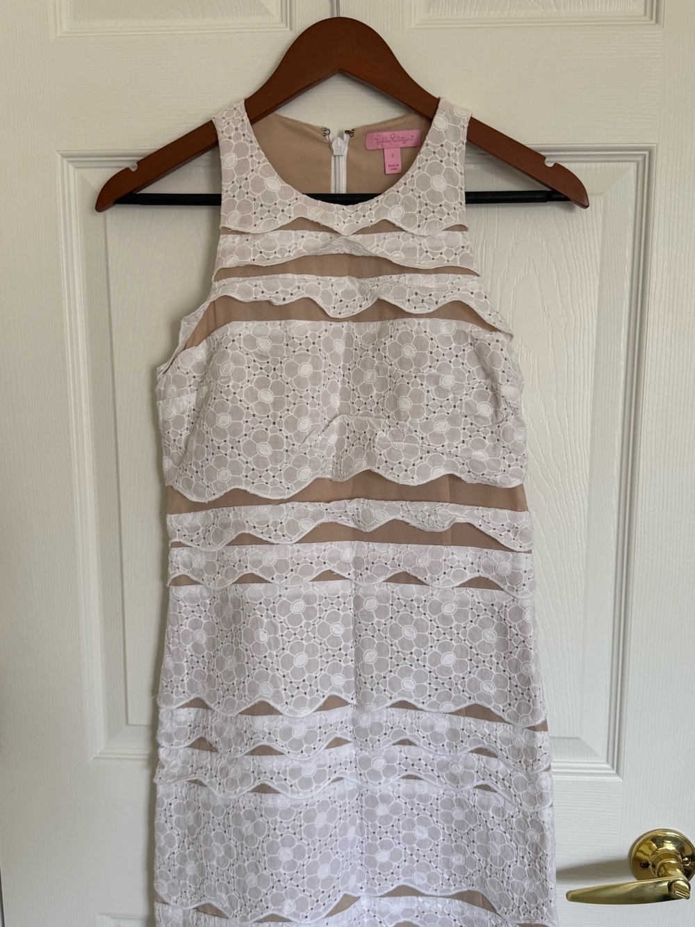Lilly Pulitzer White Lace Midi Dress with Nude Lining